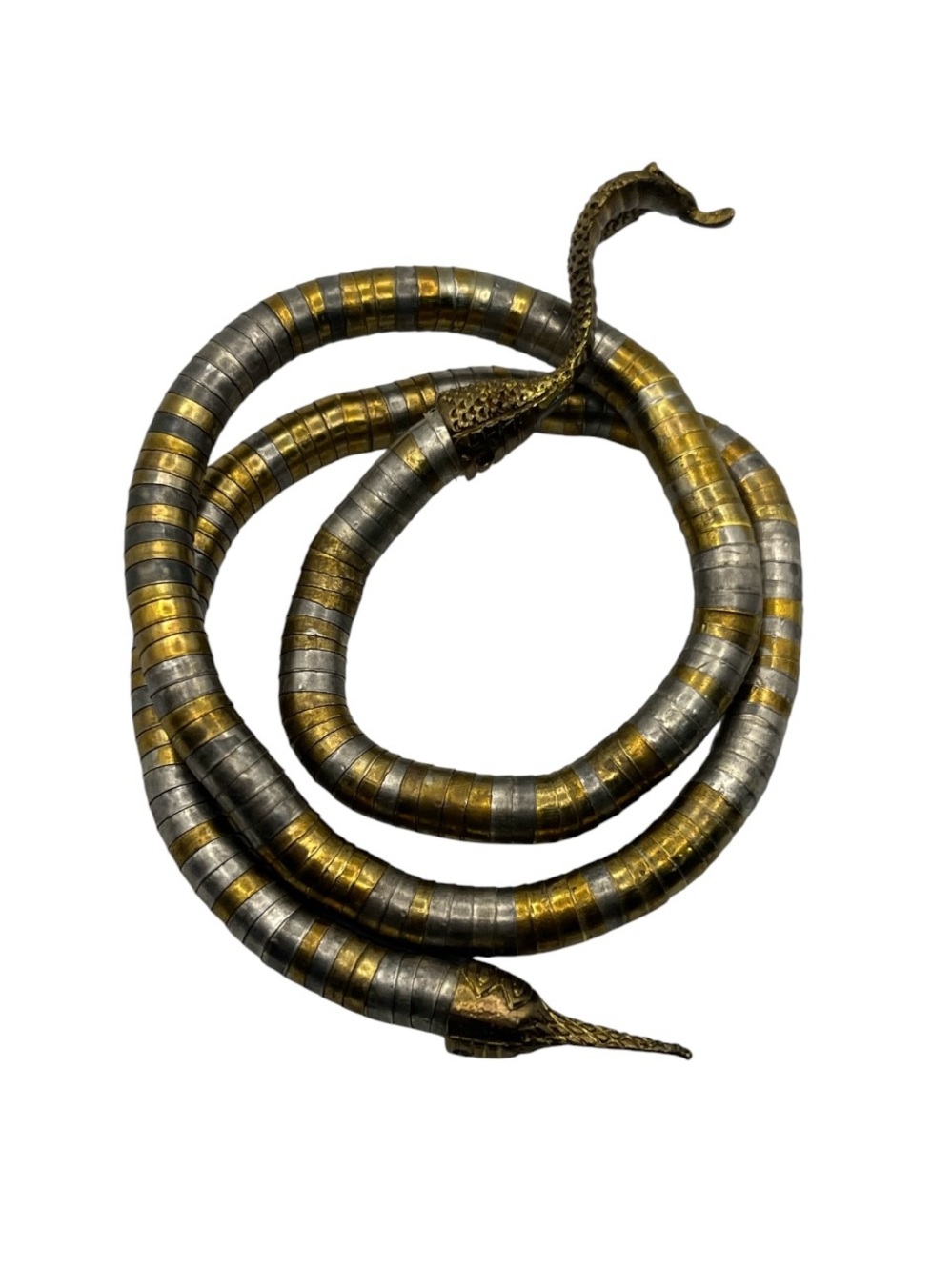 Snake reptile silver & gold tone magnetic flexible bendy necklace vintage